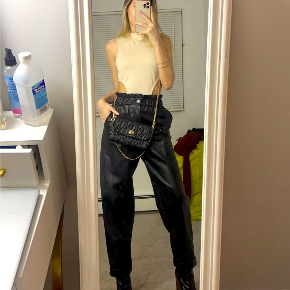 Black leather joggers xs
